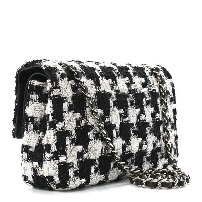 Chanel Tweed Quilted Medium Double Flap Black Ecru White 3 of 13
