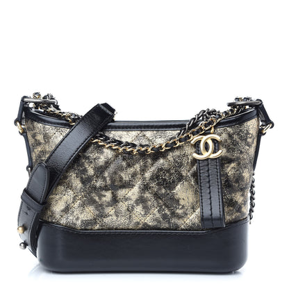 Chanel Metallic Crumpled Goatskin Quilted Small Gabrielle Hobo Black Gold 1 of 10