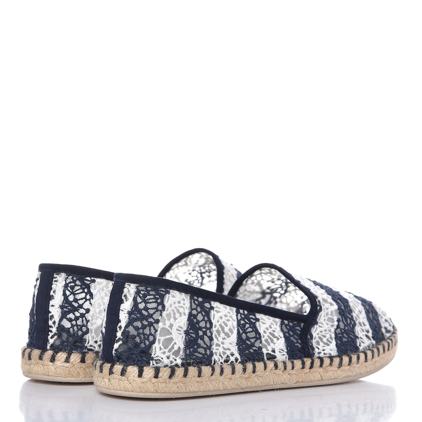 Crochet Lace Stripe Espadrille Flats 40 Navy