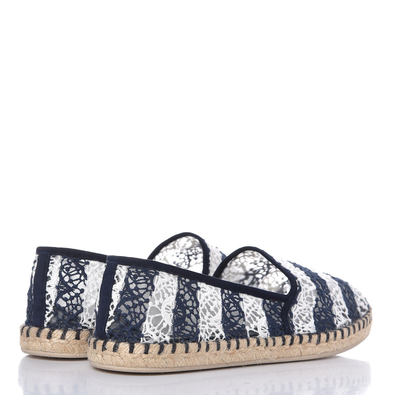 Louis Vuitton Crochet Lace Stripe Espadrille Flats 40 Navy 4 of 9