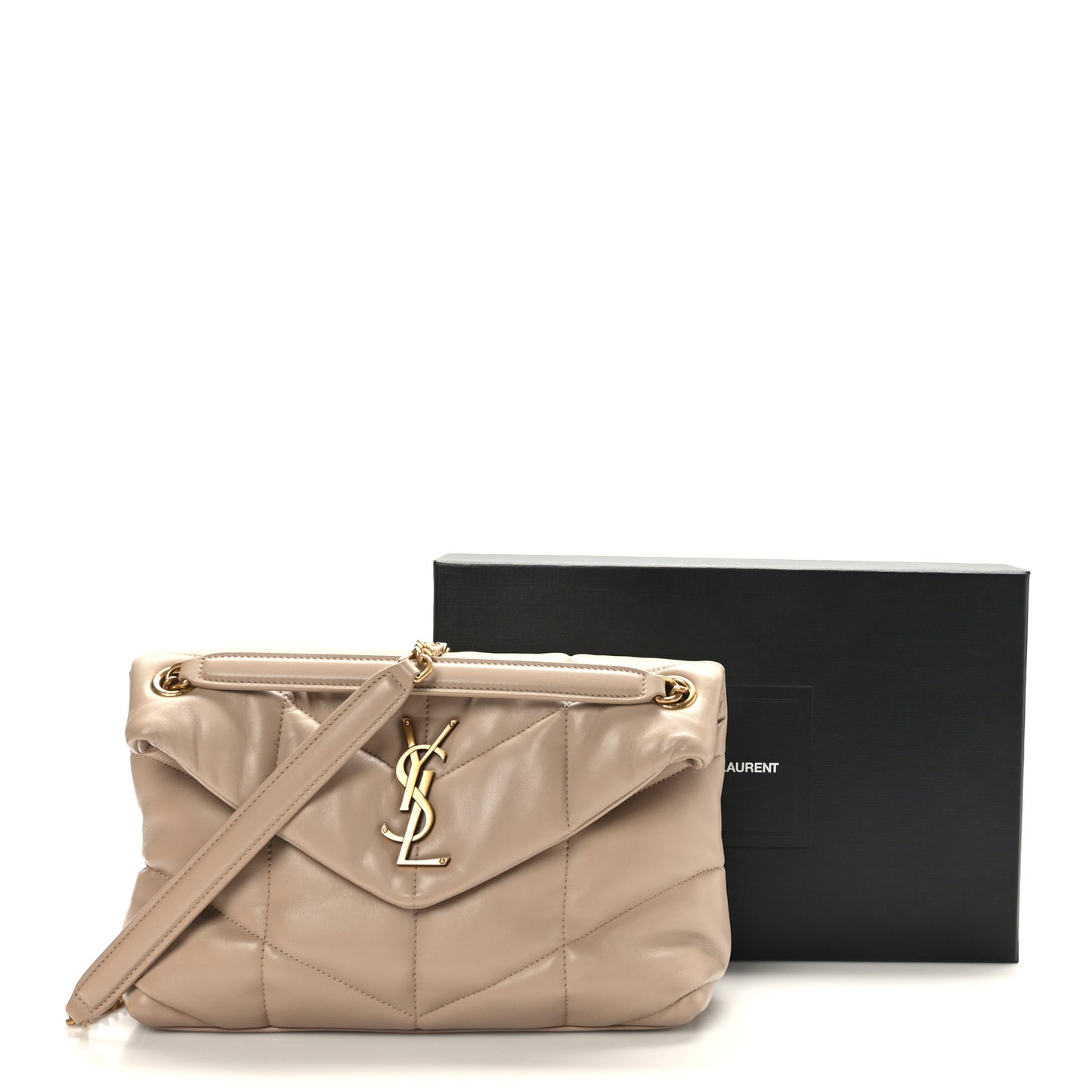 Lambskin Quilted Small Loulou Puffer Monogram Chain Satchel Dark Beige