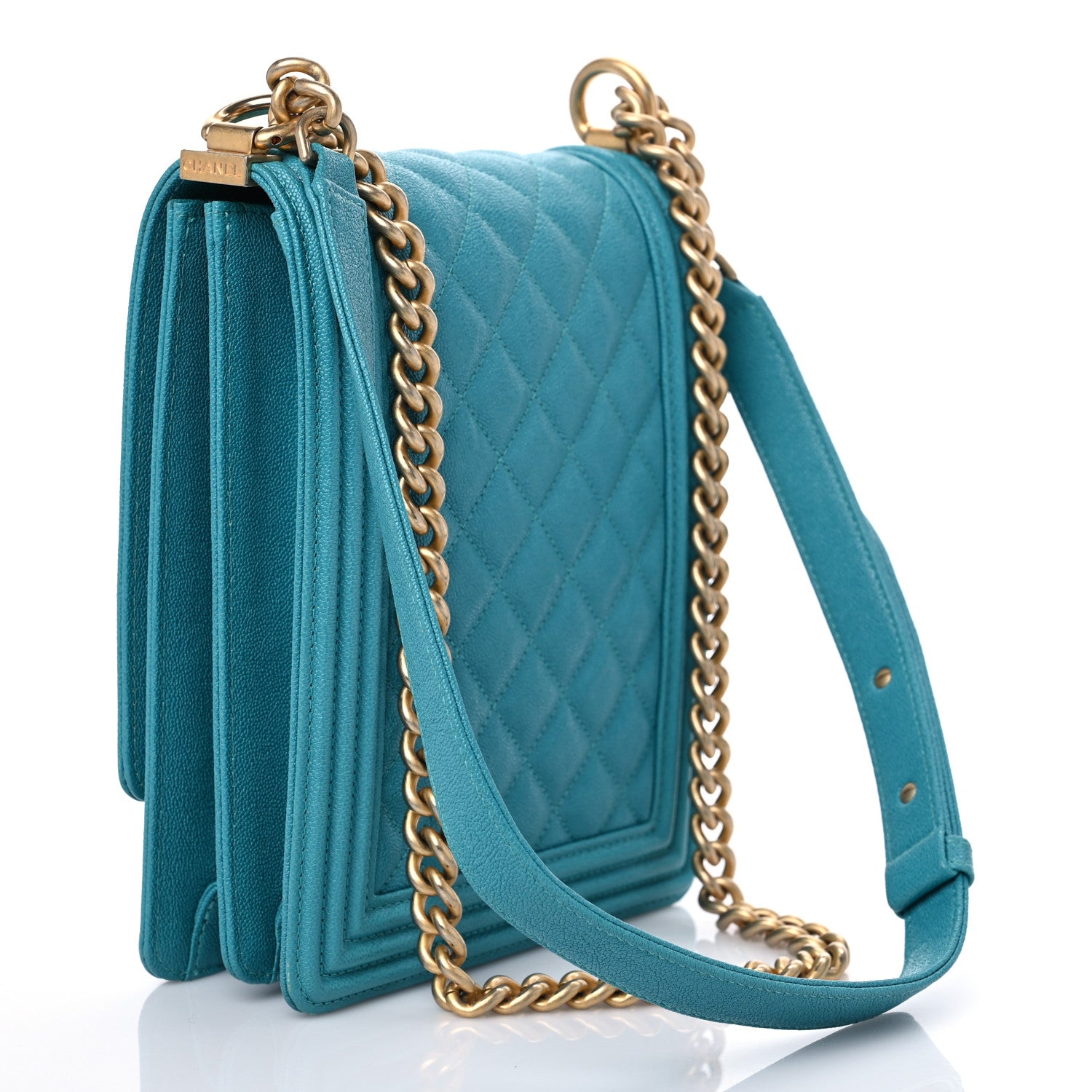 Chanel Caviar Quilted North South Boy Flap Turquoise 3 of 9