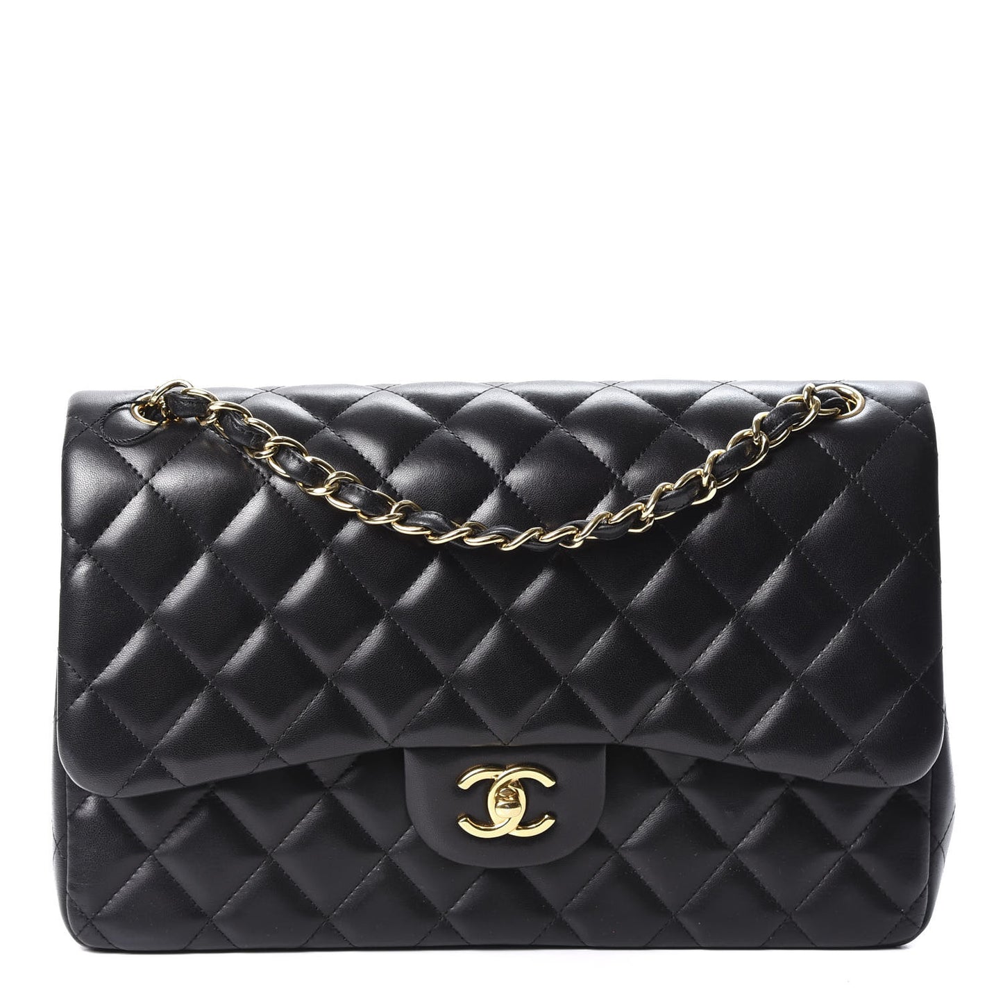 Lambskin Quilted Jumbo Double Flap Black