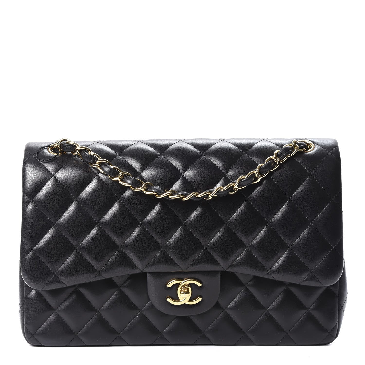 Chanel Lambskin Quilted Jumbo Double Flap Black 1 of 9