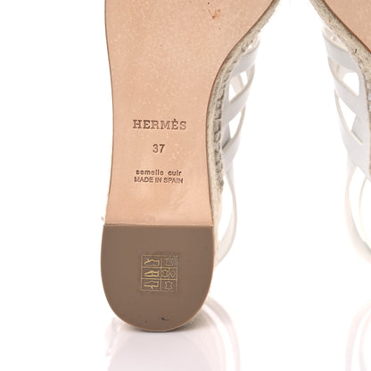 Hermes Calfskin Catalya Espadrille Wedge Sandals 37 White 8 of 10