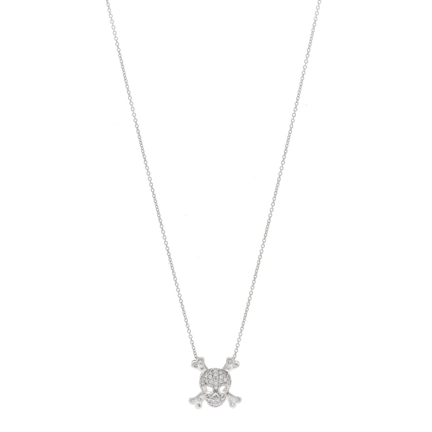 Roberto Coin 18K White Gold Diamond Tiny Treasures Skull and Crossbones Pendant Necklace 1 of 4