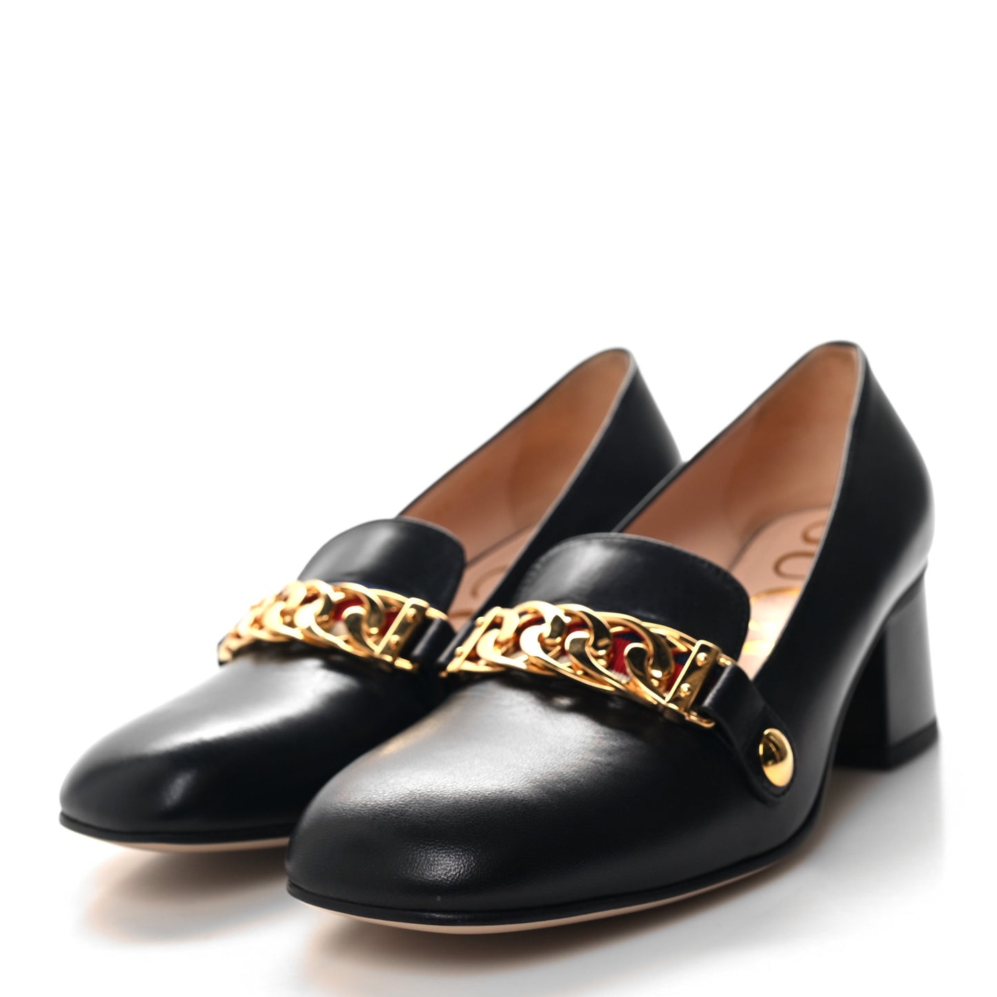 Malaga Kid Sylvie Web Chain Mid Heel Loafers 35 Black