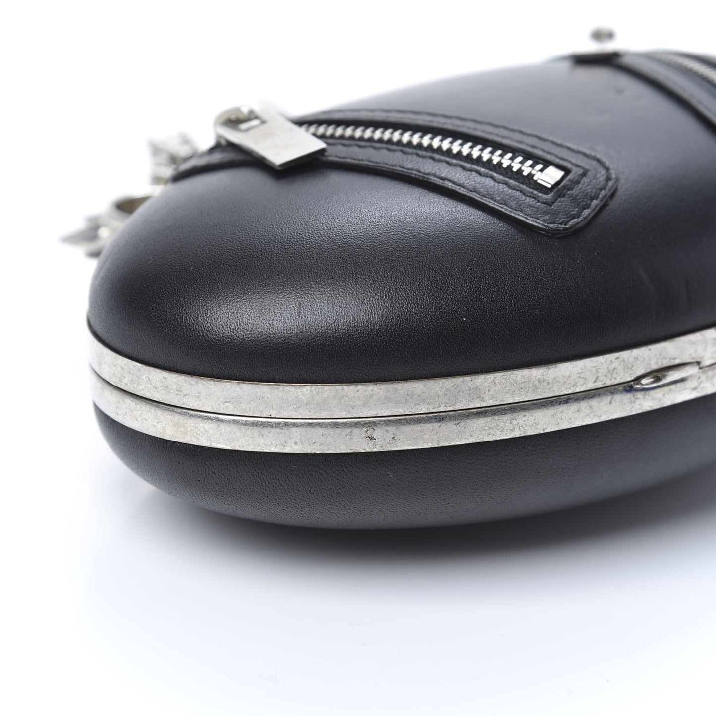 Nappa Skull Knuckle Oval Box Clutch Black