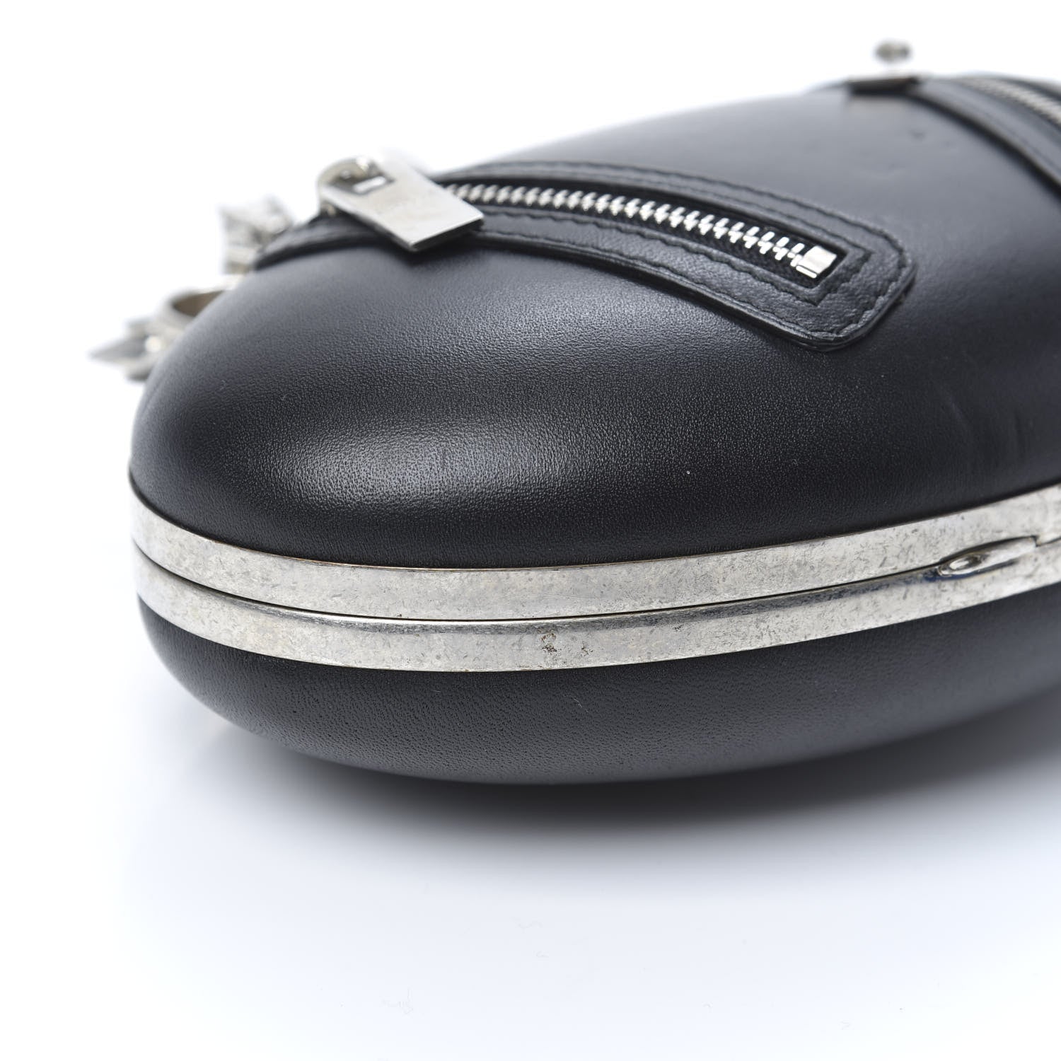 Alexander McQueen Nappa Skull Knuckle Oval Box Clutch Black 7 of 11