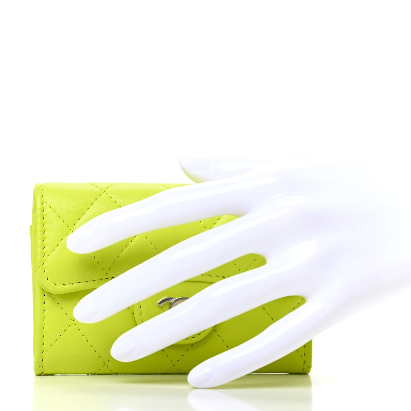 Lambskin Quilted Flap Card Holder Wallet Yellow