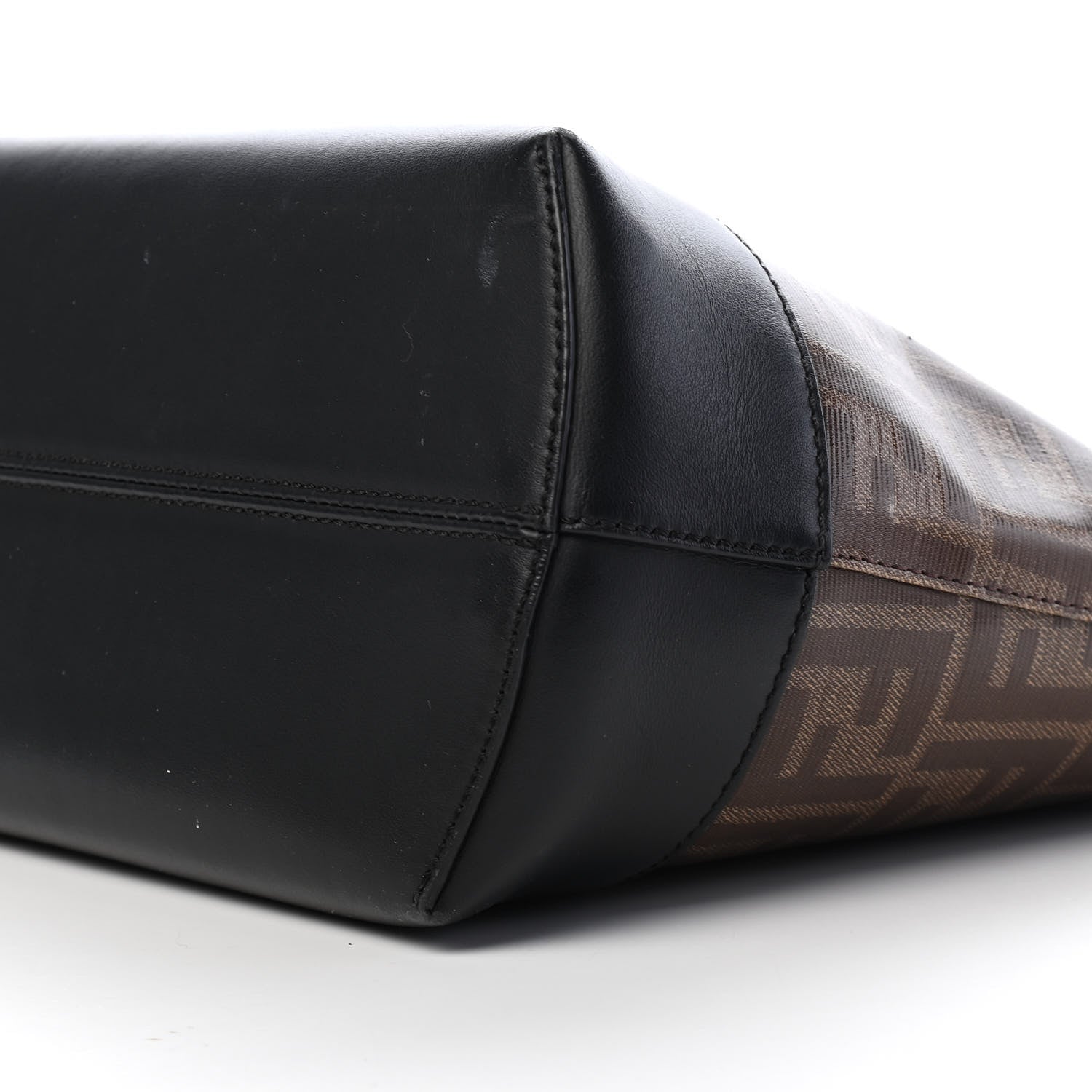 Fendi Glazed Fabric Vitello Century FF 1974 Stamp Patch Shopping Tote Mogano Panna Black 9 of 10