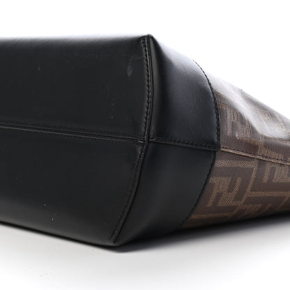 Fendi Glazed Fabric Vitello Century FF 1974 Stamp Patch Shopping Tote Mogano Panna Black 9 of 10