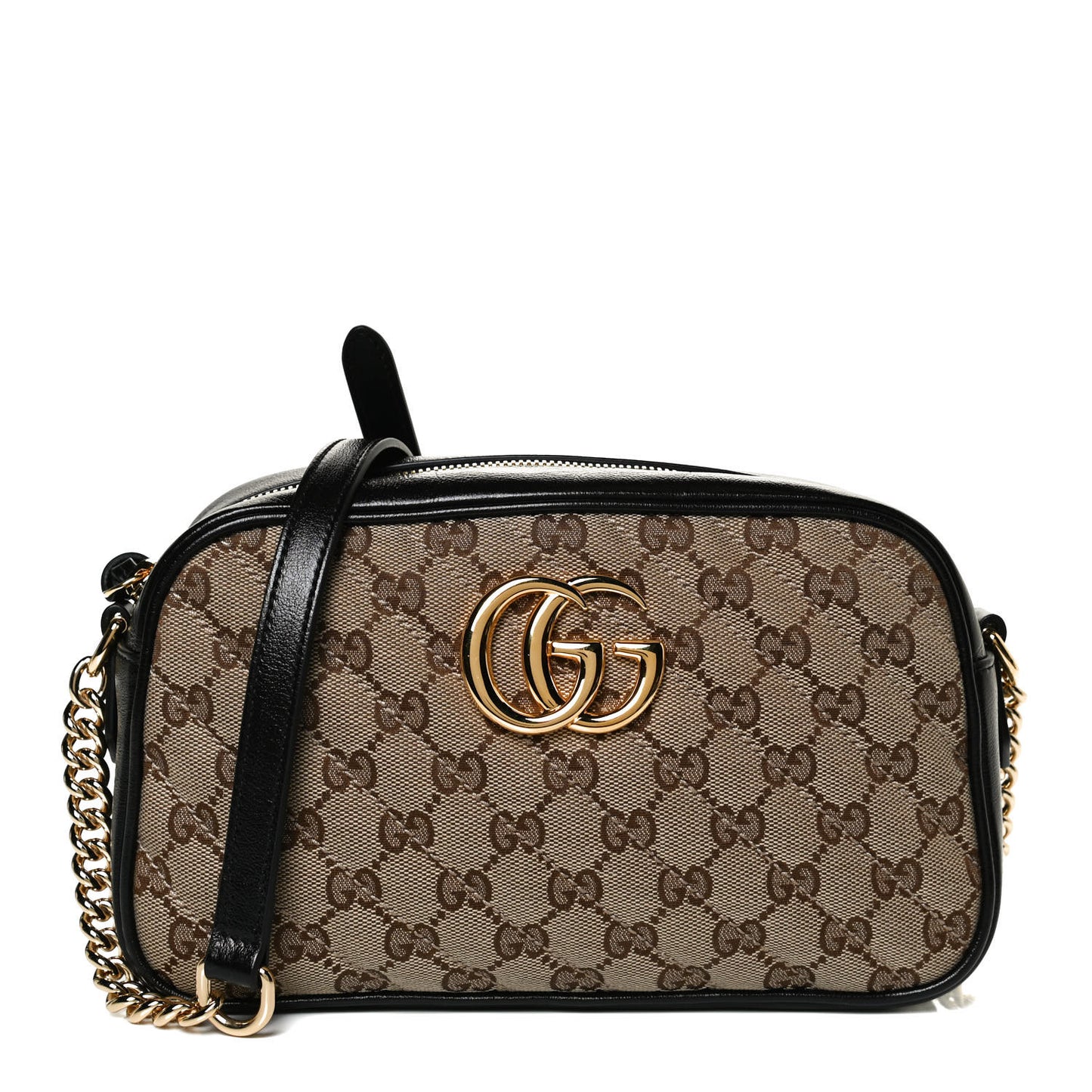 Monogram Matelasse Diagonal Small GG Marmont Chain Shoulder Bag Beige Black