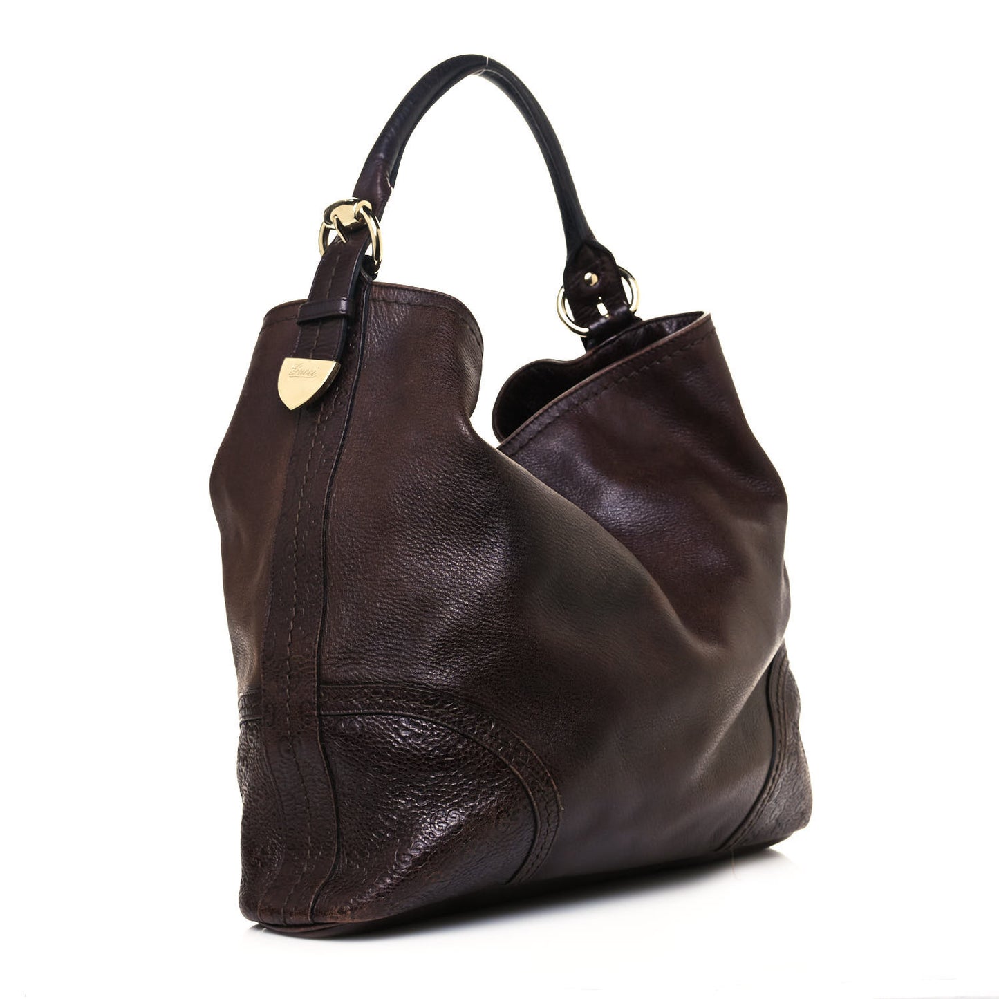 Calfskin Guccissima Trim Large Signoria Hobo Dark Brown