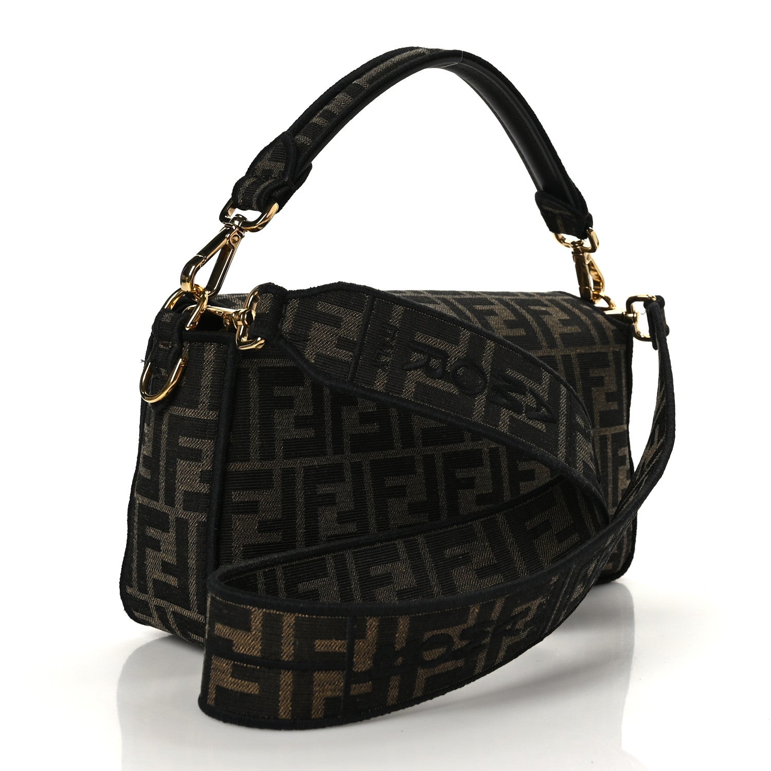 FENDI ブラックスエードパーティーバッグ Fendi Fabric Jacquard FF 1974 Medium Baguette Tobacco Moro Black