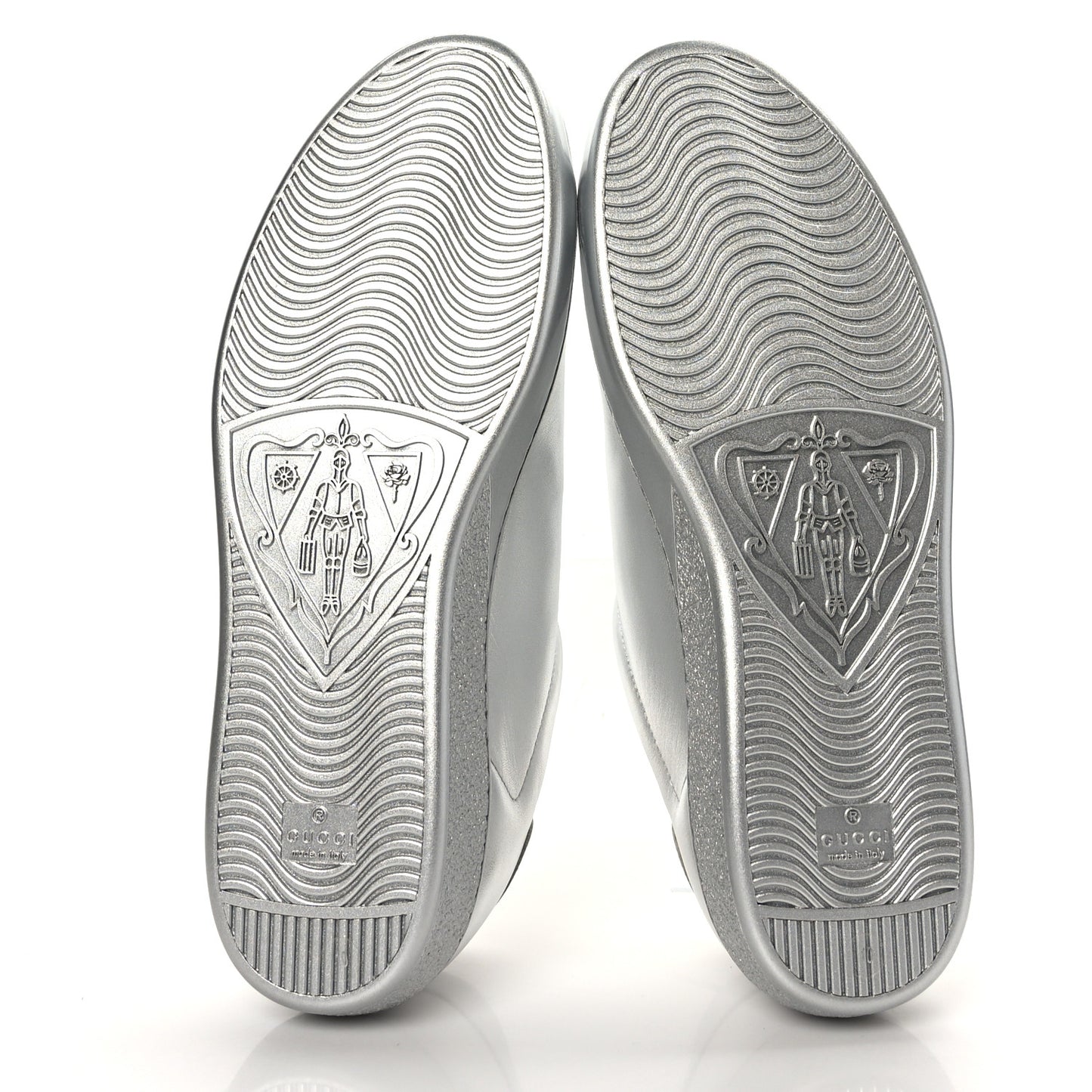 Metallic Nappa Interlocking G Perforated Mens Ace Sneakers 10 Argento
