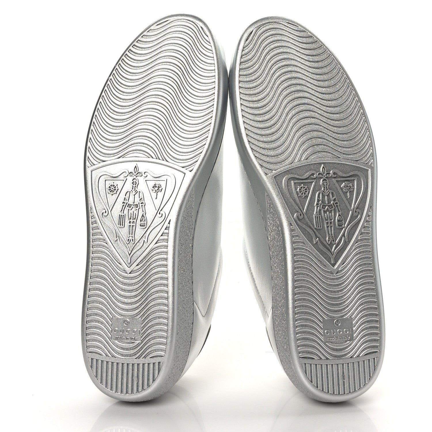 Gucci Metallic Nappa Interlocking G Perforated Mens Ace Sneakers 10 Argento 6 of 8