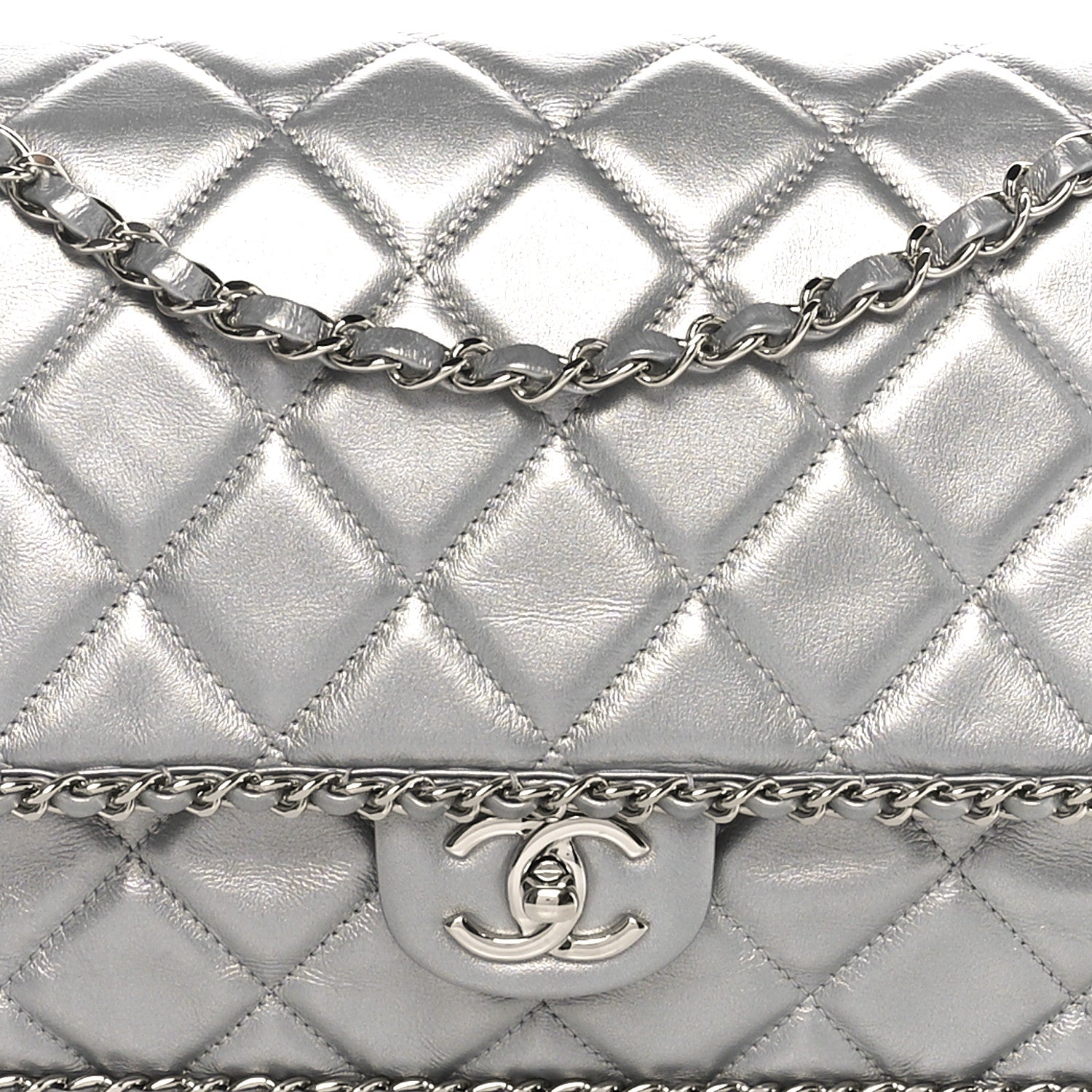 Chanel Metallic Lambskin Large Chain All Over Flap Silver 8 of 10