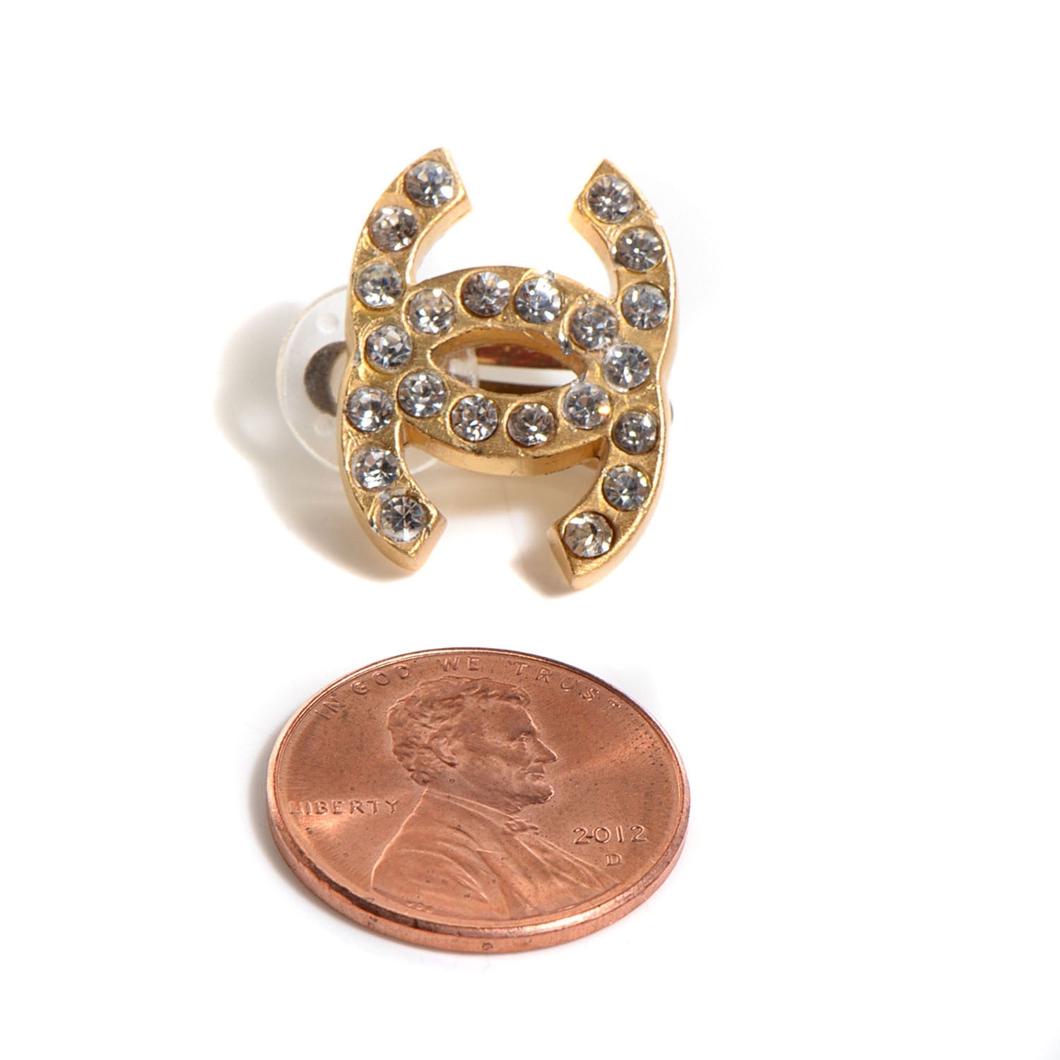 Chanel Crystal CC Clip On Earrings Gold 2 of 4
