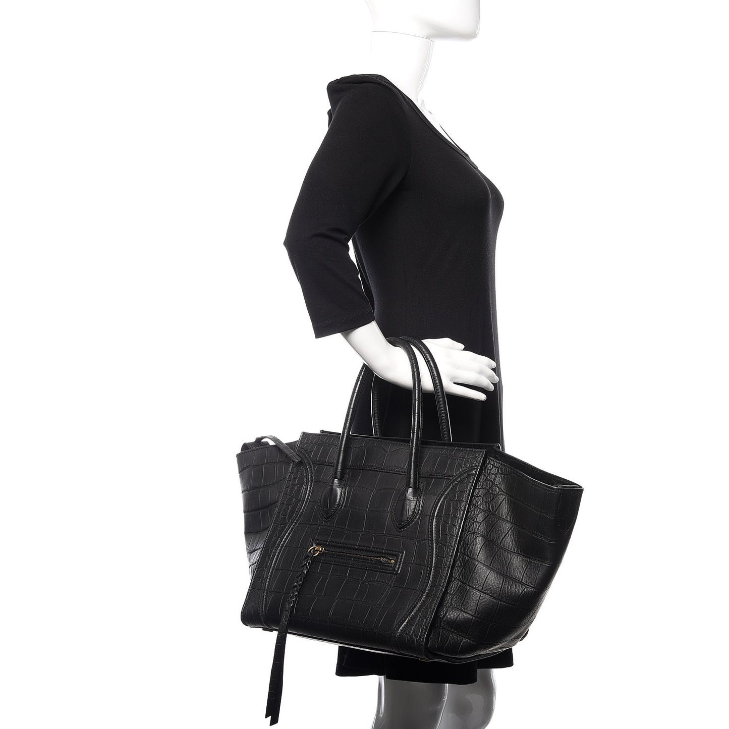 Crocodile Embossed Calfskin Medium Phantom Luggage Black