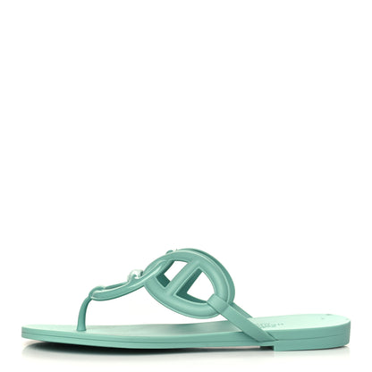 Hermes Rubber Womens Egerie Sandals 38 Vert Embrun 1 of 9