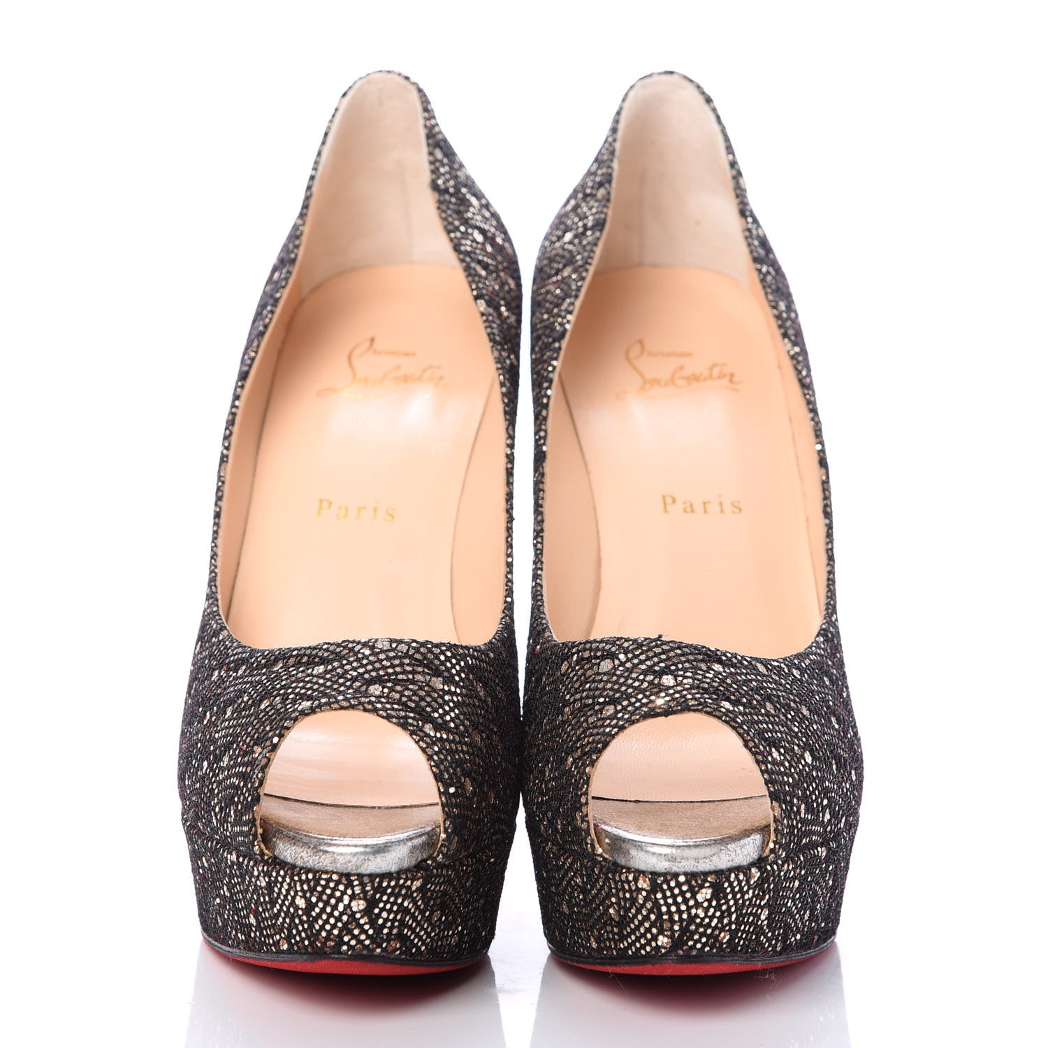 Christian Louboutin Glitter Palace SP Oxyde Fetish Peep 130 Pumps 40 Platine Silver 2 of 7