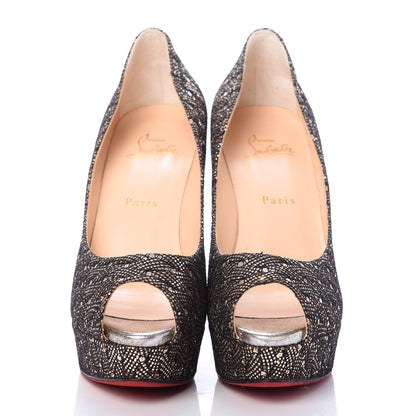Christian Louboutin Glitter Palace SP Oxyde Fetish Peep 130 Pumps 40 Platine Silver 2 of 7