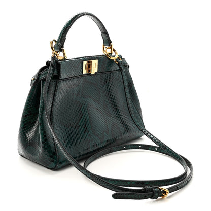 Fendi Snakeskin Shiny Nappa Mini Peekaboo Iconic Satchel Green 3 of 9