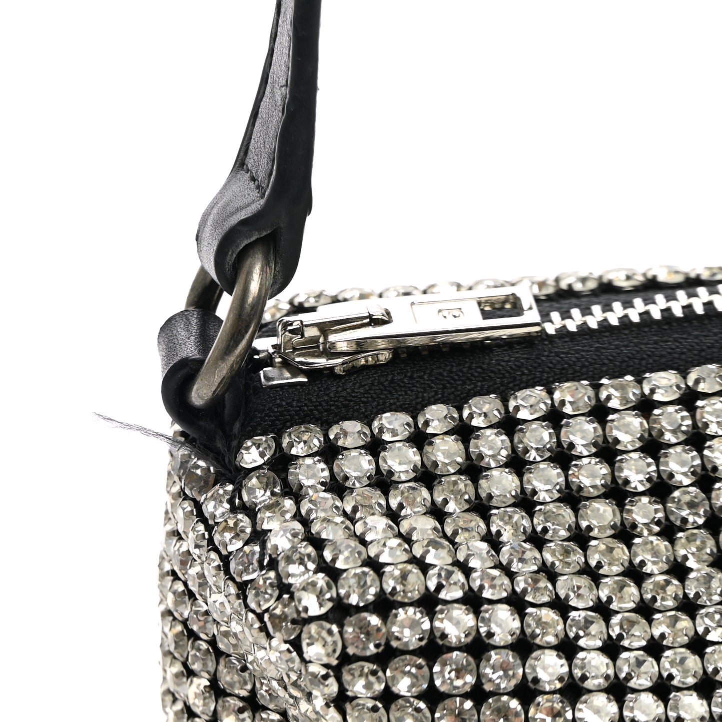 Mesh Crystal Rhinestone Mini Heiress Pouch Black Silver