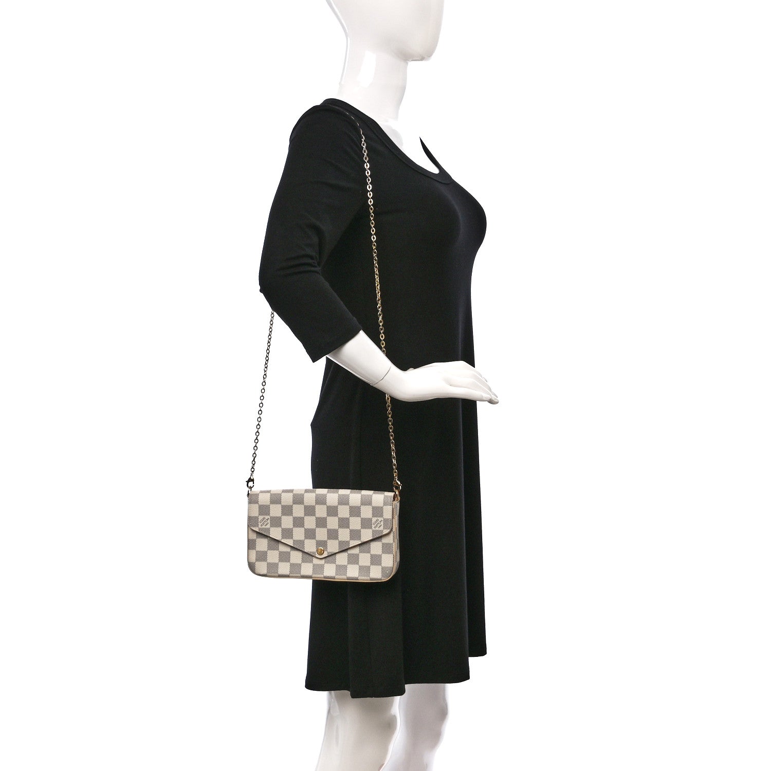 Louis Vuitton Damier Azur Pochette Felicie Chain Wallet Rose Ballerine 2 of 8