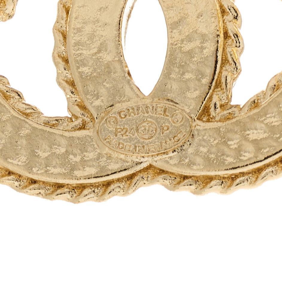 Enamel Metal Rope CC Earrings Black Gold