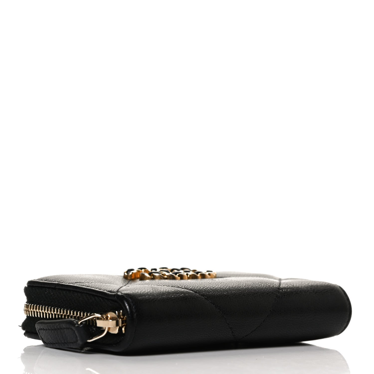 Chanel Shiny Goatskin Quilted Chanel 19 Zip Around Coin Purse Wallet Black 4 of 10
