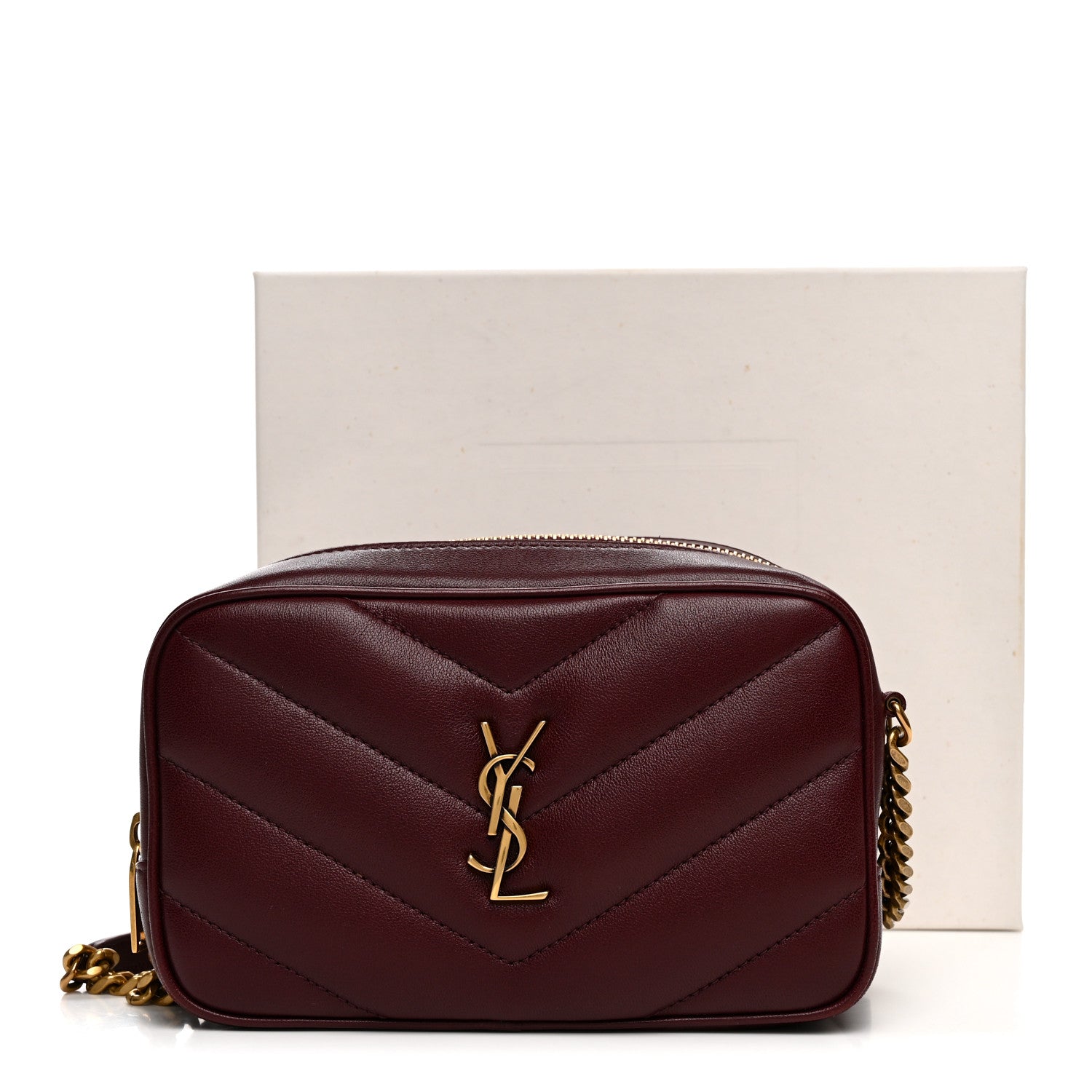 Saint Laurent Lambskin Chevron Quilted Mini Loulou Camera Bag  Rouge Cabernet 10 of 10