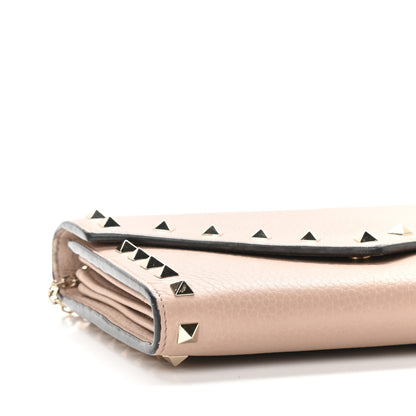 Valentino Garavani Pebbled Calfskin Rockstud Envelope Wallet on Chain Poudre 5 of 9