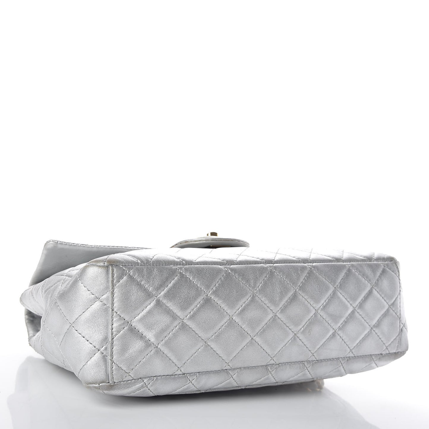 Metallic Lambskin Quilted Maxi Single Flap Silver