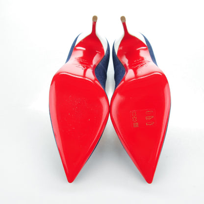 Christian Louboutin Denim Jazz Calf So Kate 120 Pumps 38.5 Blue White 5 of 9