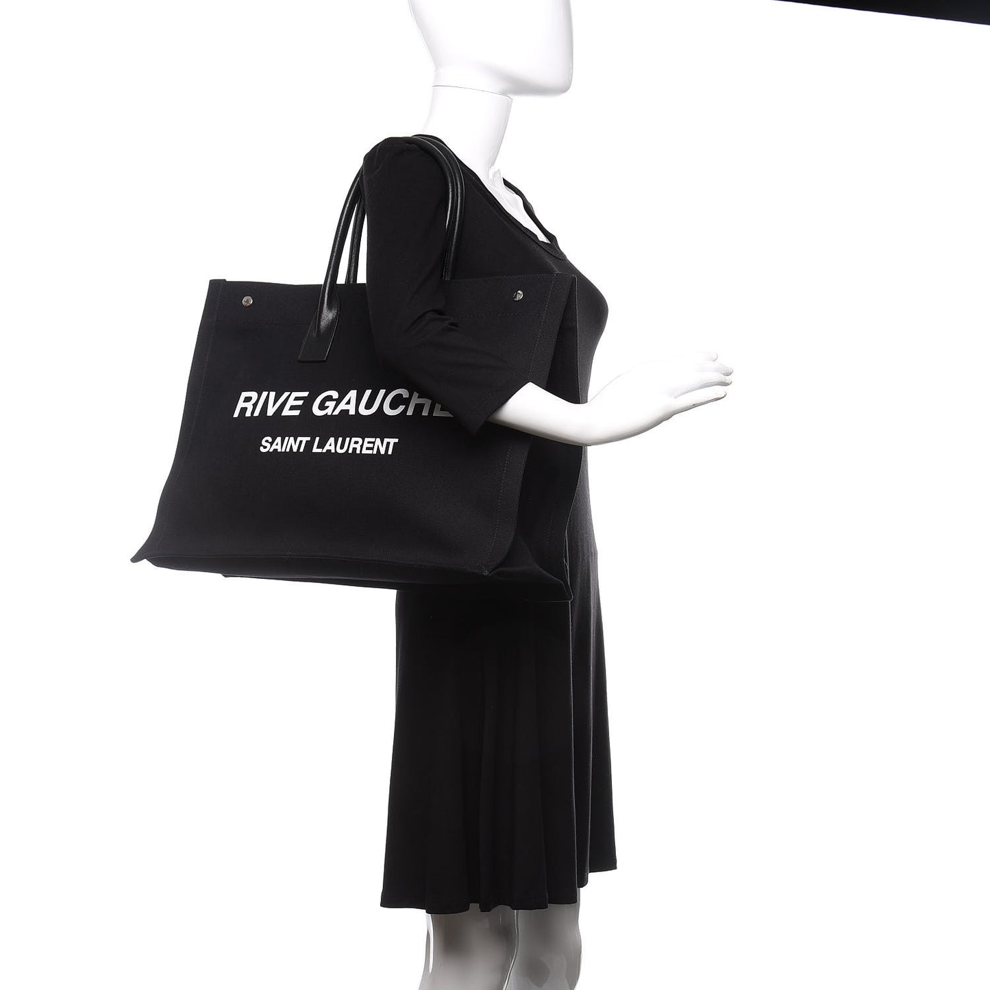 Linen Calfskin Rive Gauche Tote Black