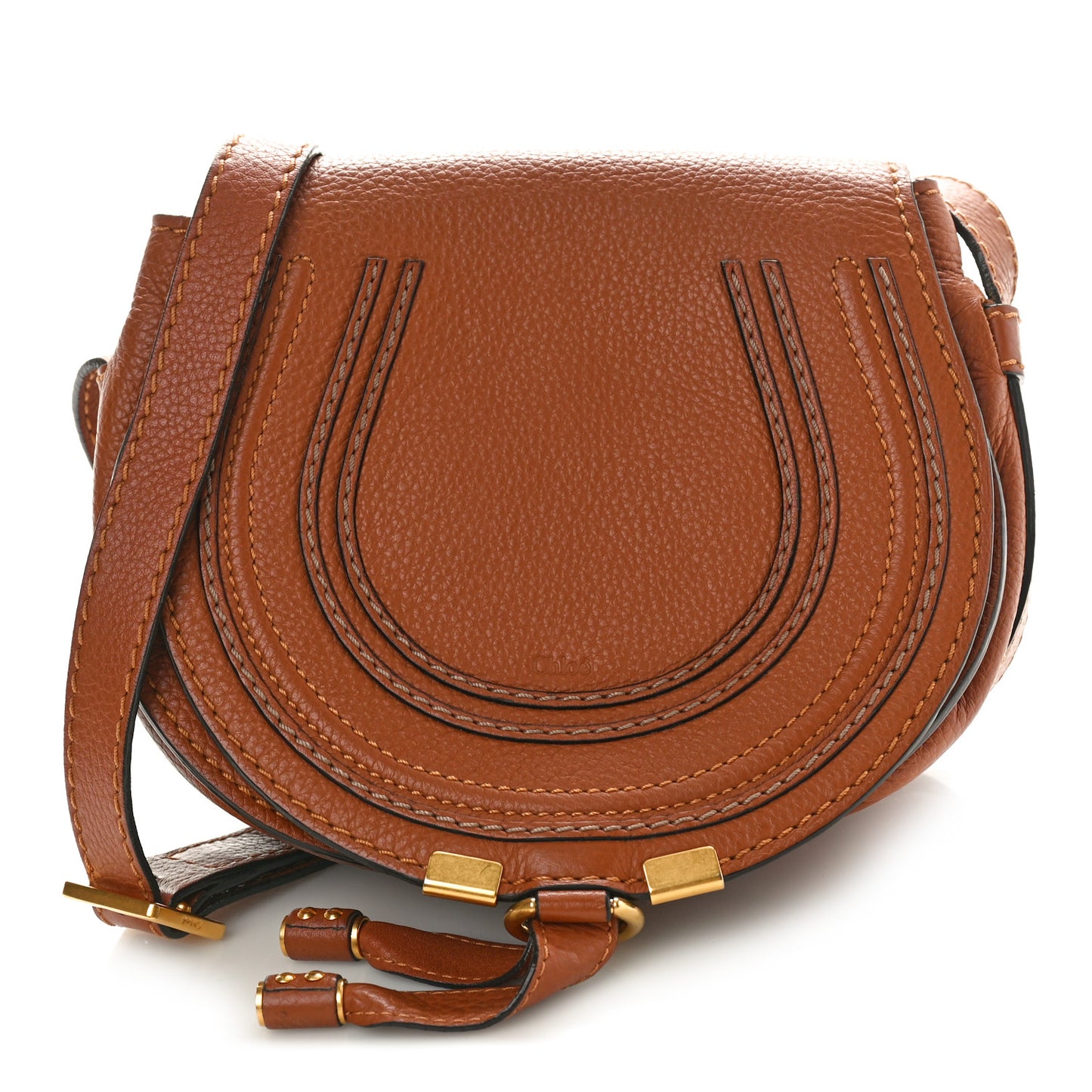 Grained Calfskin Small Marcie Saddle Bag Tan