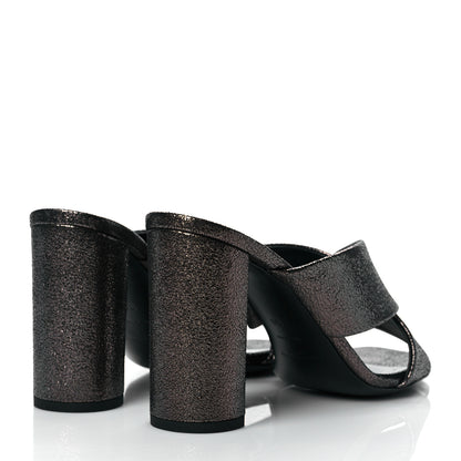 Saint Laurent Metallic Supercrack Calfskin LouLou 95 Mule Sandals 39 Nero Gun Metal 4 of 10