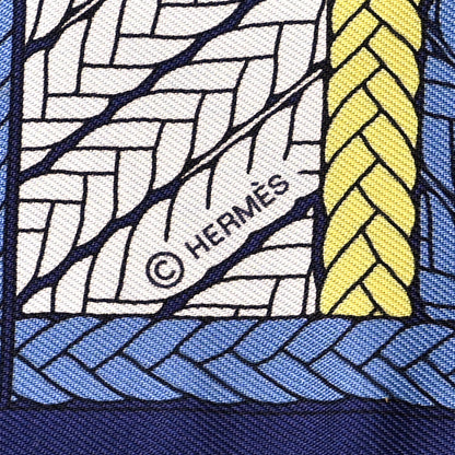 Hermes Silk Tresses H Twilly Bleu Lavande Marin Jaune 3 of 3