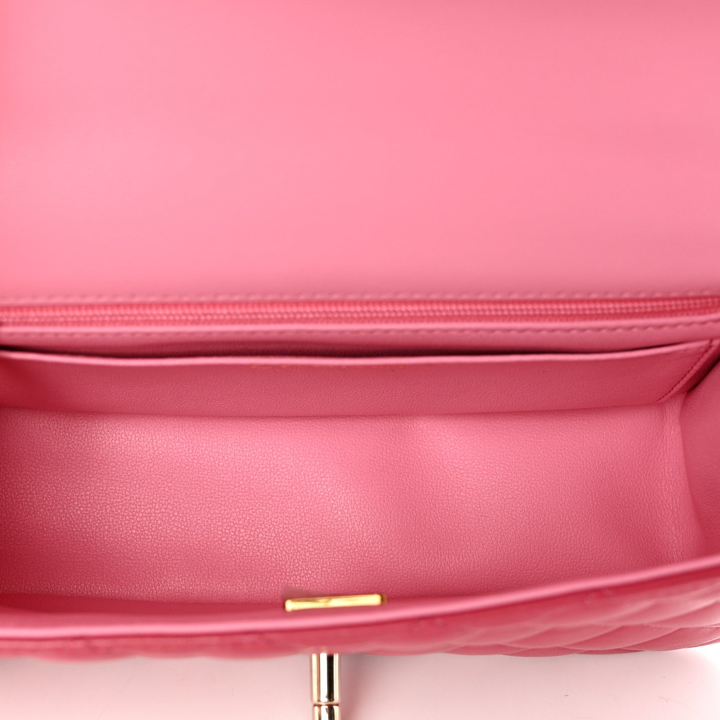 Lambskin Quilted Bi-Color Mini Top Handle Rectangular Flap Rose