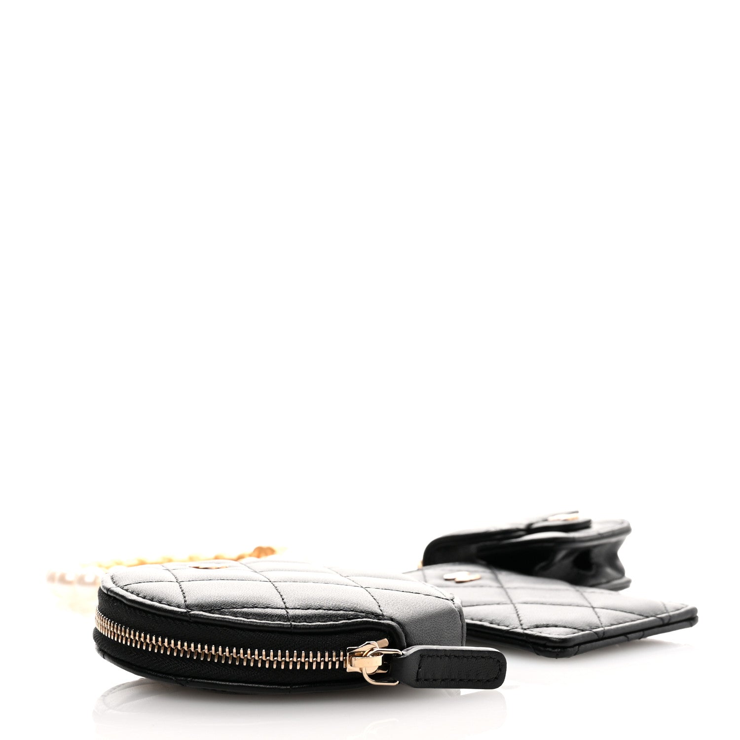 Chanel Pearl Lambskin Pearl Crown CC Wristlet Multi Pouches Black 4 of 11