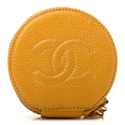 Chanel Caviar Round Jewelry Travel Case Yellow 1 of 8