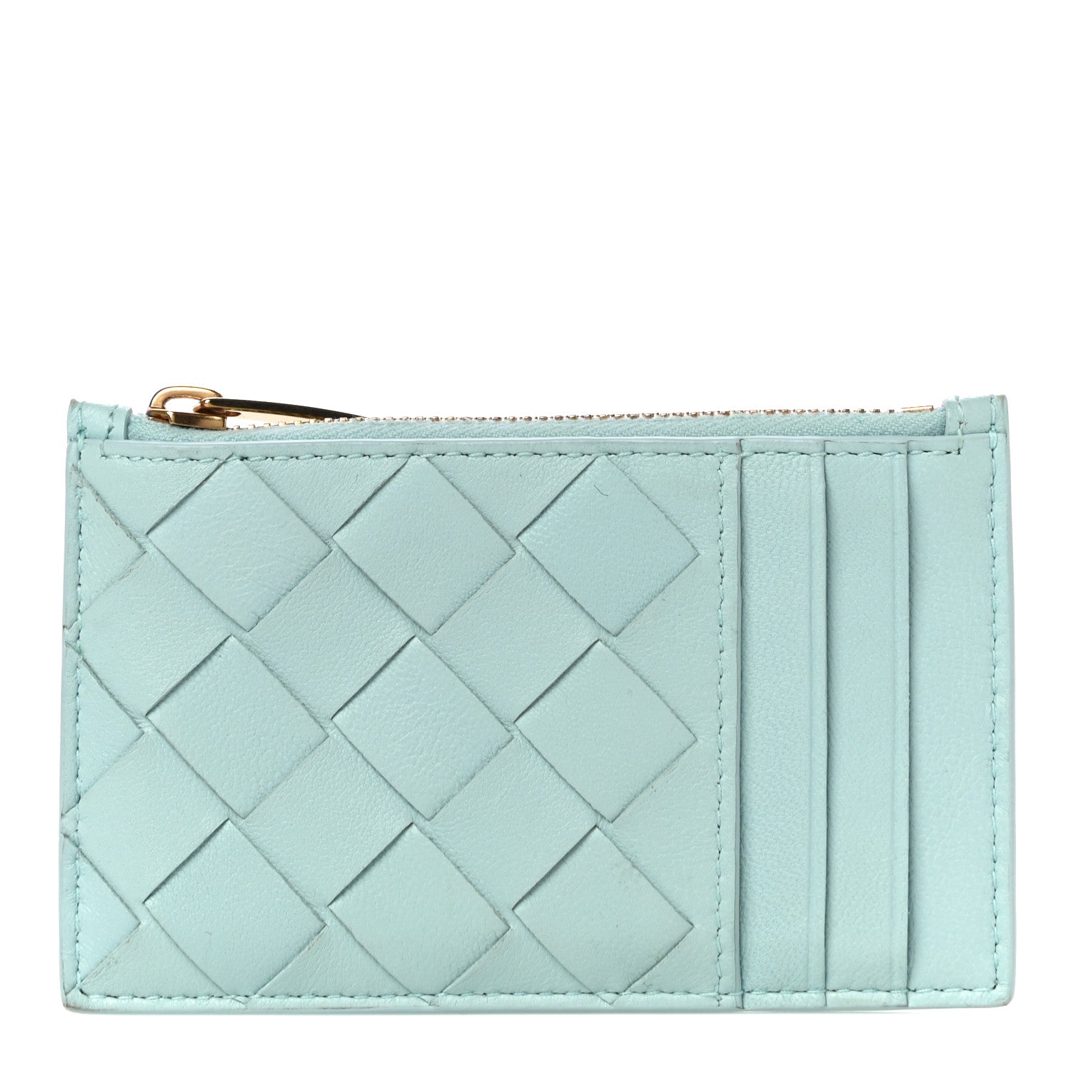Bottega Veneta Calfskin Intrecciato Zip Card Holder Teal Washed 1 of 9