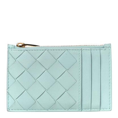 Bottega Veneta Calfskin Intrecciato Zip Card Holder Teal Washed 1 of 9