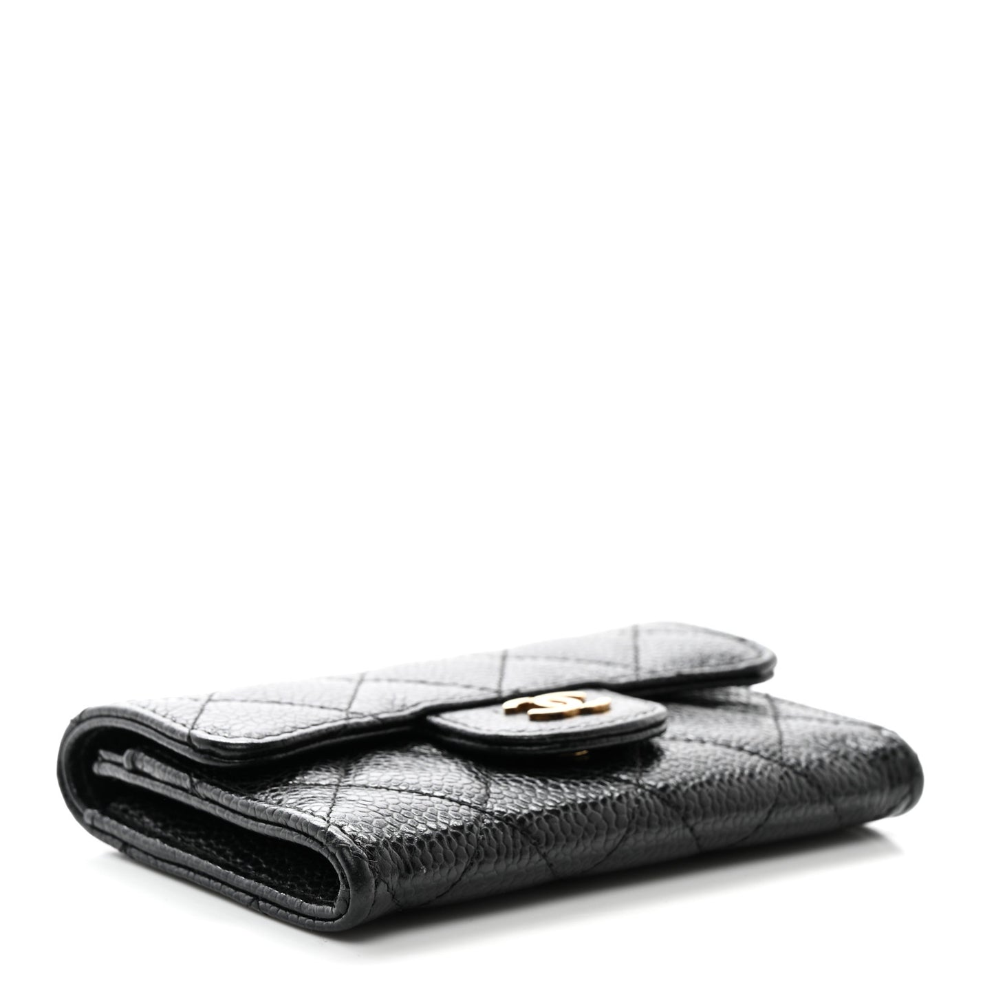 Caviar Quilted Flap Card Holder Black