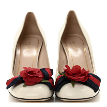 Gucci Malaga Kid Web Rose Pumps 39 Mystic White 3 of 10