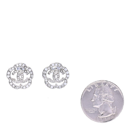 Chanel Crystal Coco Flapper Camellia CC Stud Earrings Silver 2 of 4