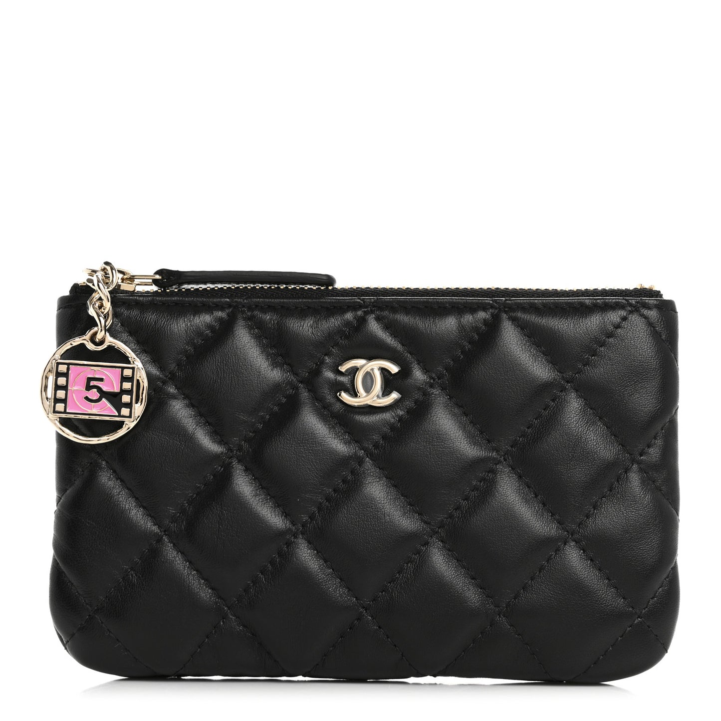 Lambskin Quilted Small No. 5 Cosmetic Case Black