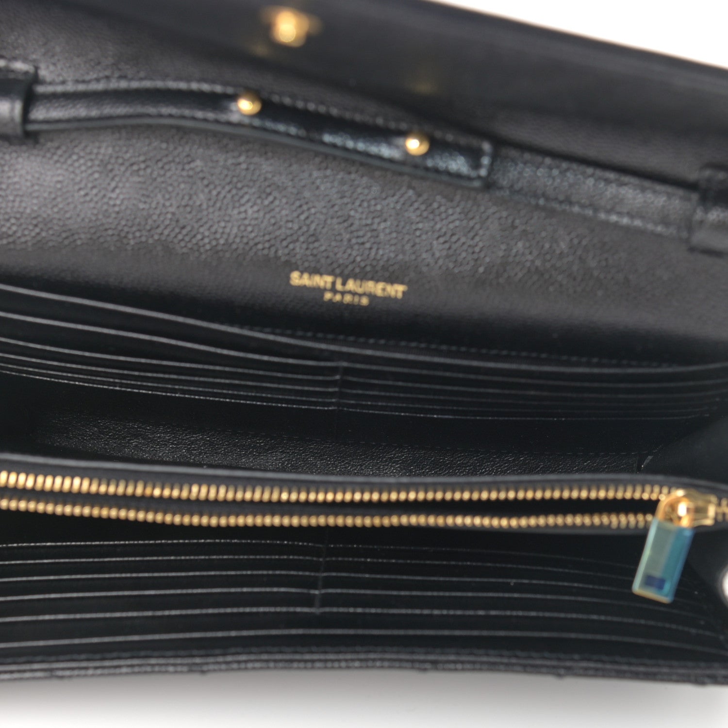 Saint Laurent Grain De Poudre Matelasse Chevron Monogram Chain Wallet Black 5 of 9